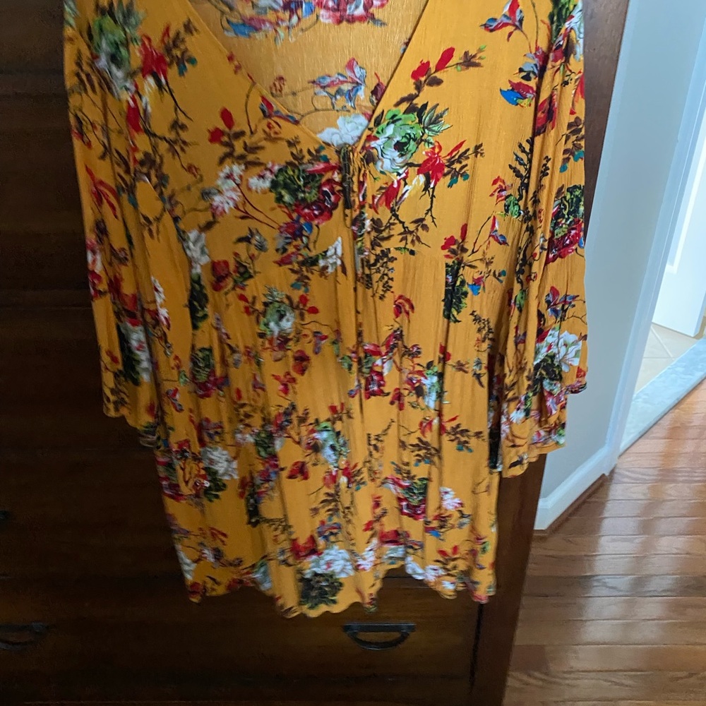 Floral Yellow Dress with Lace-Up Front - Picture 10 of 10